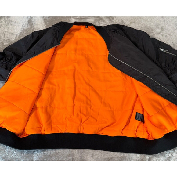 H&M Oversized Black Bomber Jacket Orange Lining Womens Size L - Picture 7 of 7